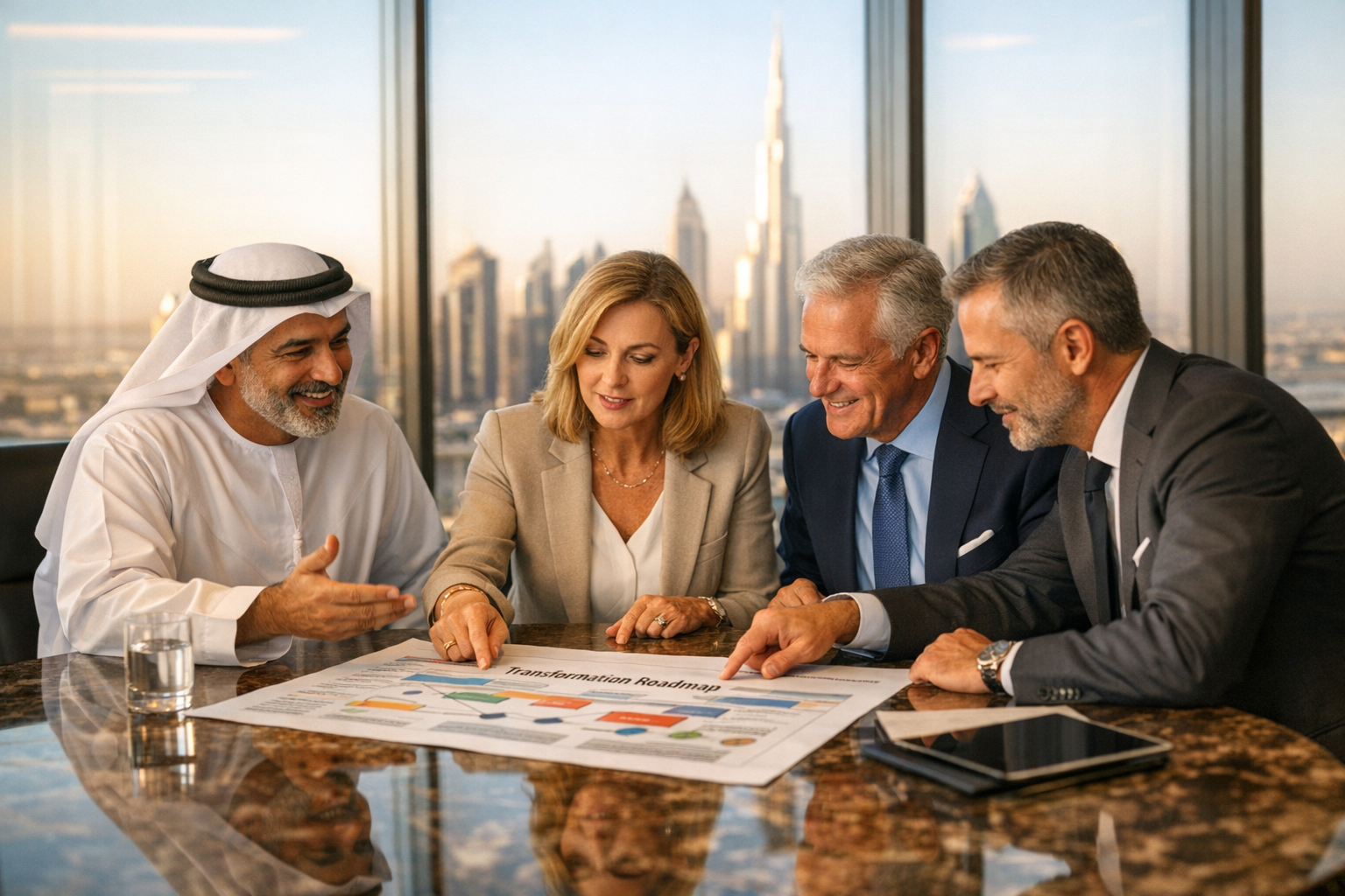 Executive team aligning on transformation strategy